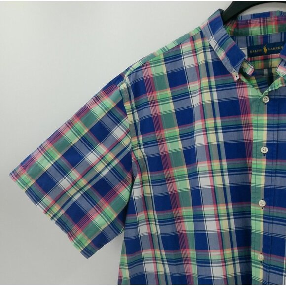 Ralph Lauren Button Down Shirt Men's 3XB Multicolor Plaid Short Sleeve Cotton - Picture 3 of 9